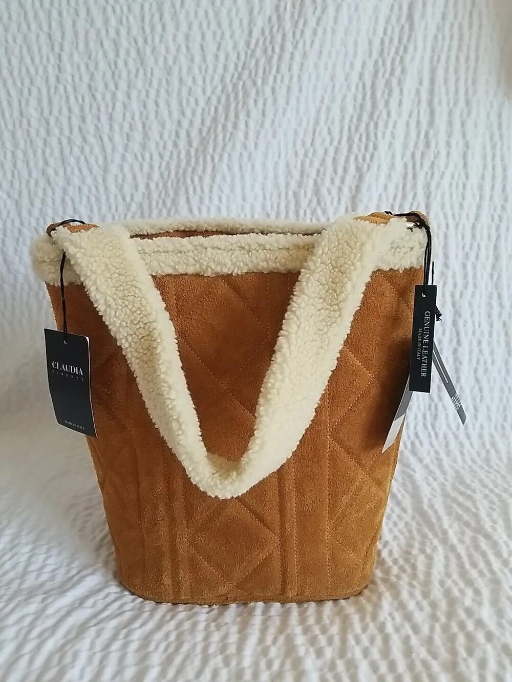 Cl10759 Estella bucket bag Brown suede leather made by Claudia Firenz Italy
